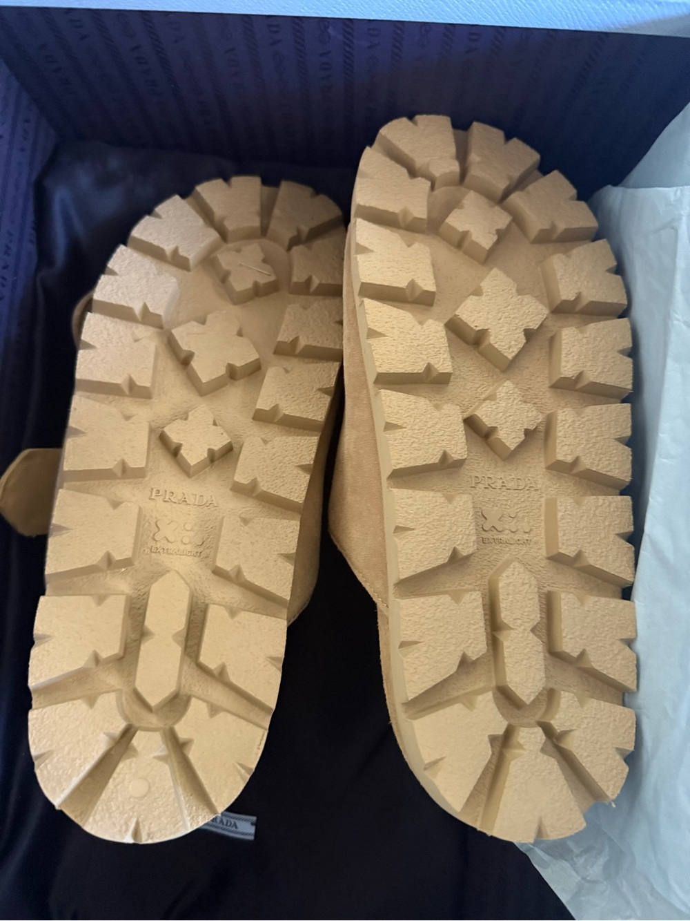 Prada Beige Suede Double-Buckle Slide Sandals with Gold Hardware - Picture 3 of 7